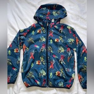 H&M Marvel Windbreaker Jacket Size 8/10 Hooded Full Zip Pockets